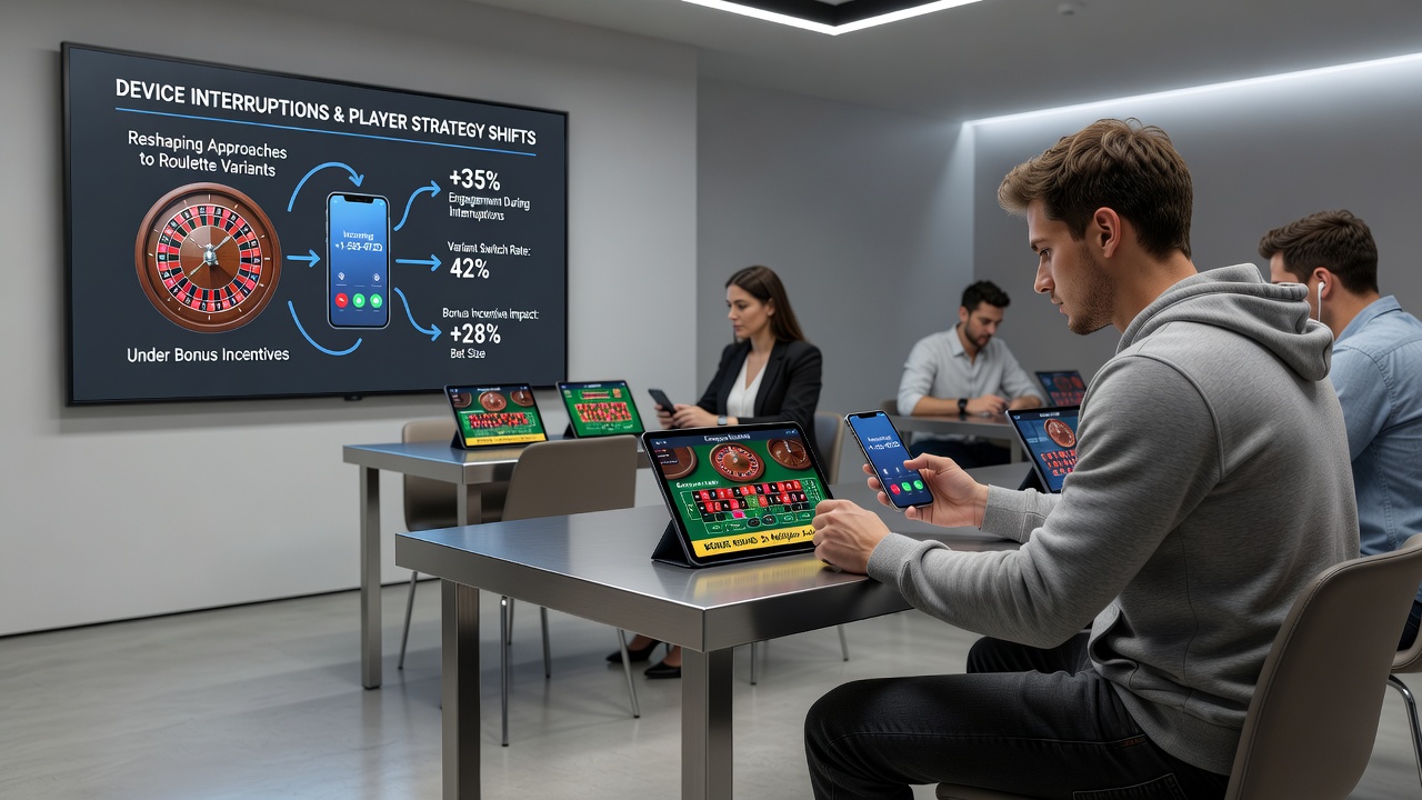 Tablet und Smartphone mit Roulette-Schnittstellen während einer Unterbrechung